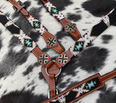 Showman SW beaded One Ear headstall and breastcollar set with wither strap contest reins #5